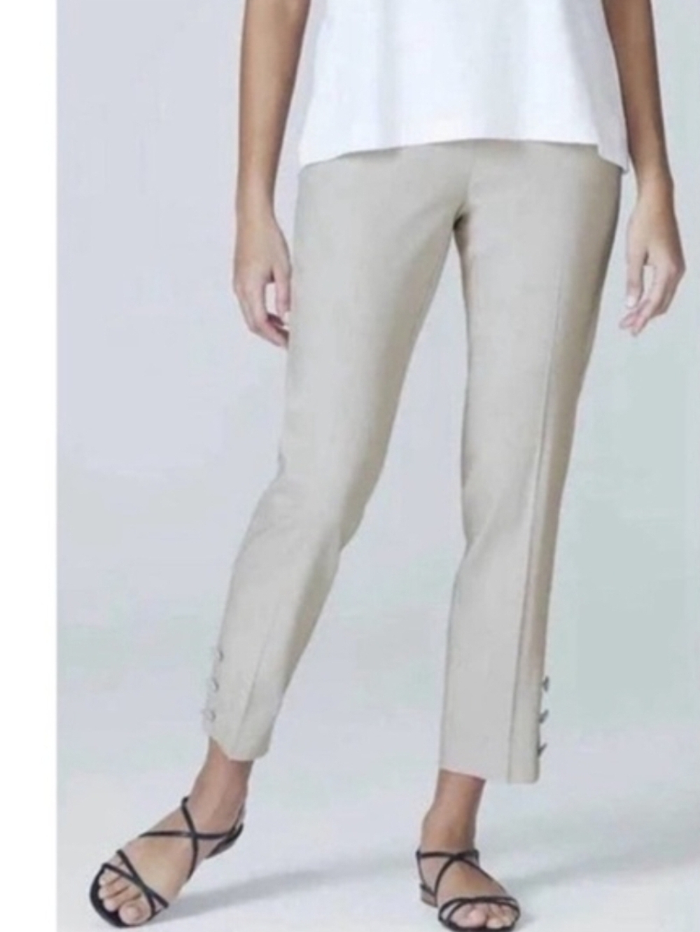 NWT J. Jill Stretch Linen Button Hem Ankle Pants White Sz SP